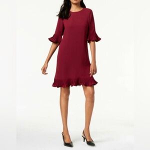 NWT Alfani Pleated Ruffle Flounce Dress Berry Shimmer 4